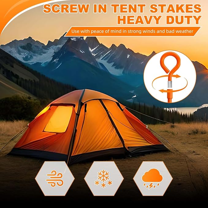 Ground Anchors Heavy Duty, 8 Pack Swing Set Anchor Kit Screw in Earth Anchors Trampoline Spiral Stakes for Camping Tent, Canopies, Car Ports, Securing Animals, Trap Anchors Hurricane Tie Down(Orange)