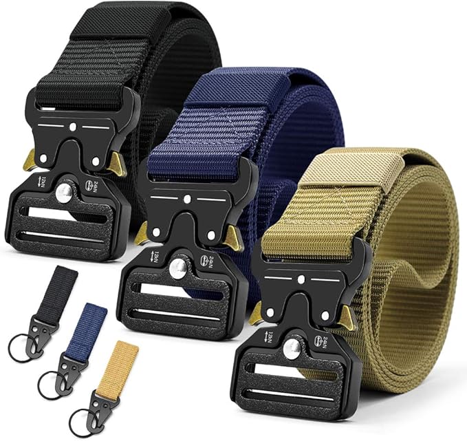 DOOPAI Tactical Belt for Men, 3Pack Military Nylon Web with Heavy Duty Quick Release Metal Buckle