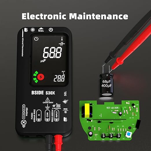 BSIDE Smart Digital Multimeter Infrared Thermometer Rechargeable 9999 Counts Voltmeter, D:S=12:1, Measure High/Low Voltage Diode, Capacitance Amp Tester for HVAC LED Electronic Automotive Electrician