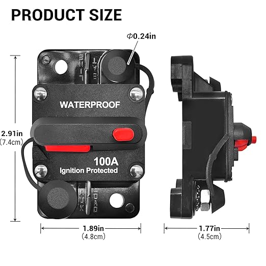 100Amp Circuit Breaker DC 12V-48V for Marine Boat Trolling Motor Automotive RV Trailer Car Solar System Battery Disconnect with Manual Reset Switch, IP67 Waterproof (Pack of 2)