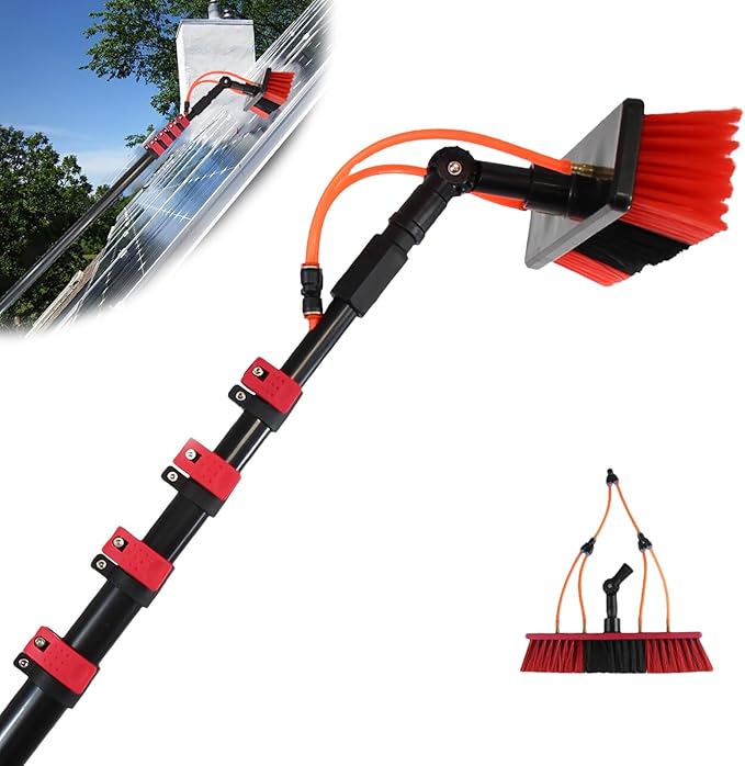 Telescopic Water Fed Window Cleaning Pole with Adjustable Brush Head Extendable Window Cleaner Tool Solar Panel Cleaning Brush and Pole Kit Window Cleaning Equipment, 5.4m-55cm