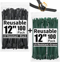 SOOOEC 200 Pack Reusable Zip Ties 12 inch Heavy Duty Outdoor UV Resistant, Releasable Black Zip Ties Indoor Round Ending No Hurt, Cable Ties Reusable Tie Wraps Non Slip Off (Black+ Green)