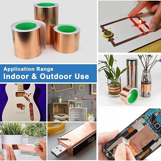 BOMEI PACK 4inch x 66ft Copper Foil Tape Conductive Adhesive for Electrical Repair, EMI Guitar Shielding, DIY Decoration, Stained Glass, Paper Circuits