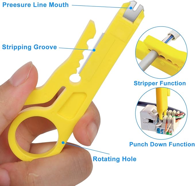 RJ45 Crimping Tool Kit Ethernet Crimp Set, RJ-11, 6P/RJ-12, 8P/RJ-45 Crimp, Cut and Strip with 20PCS CAT5 CAT5e Connectors, Covers,1 Network Cable Tester 1 Wire Stripper