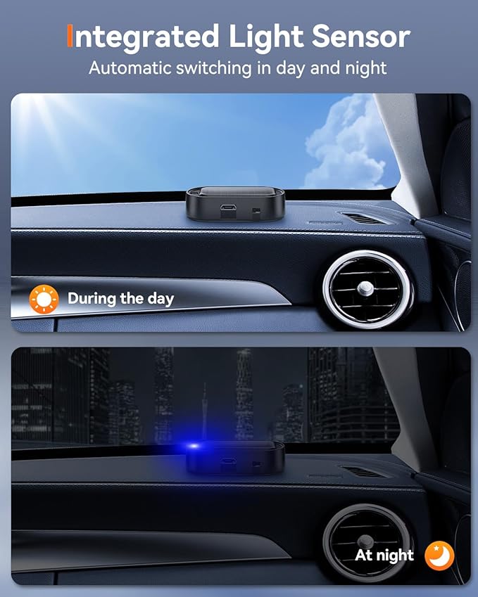 Car Solar Power Simulated Dummy Alarm, Vehicle Security Anti-Theft LED Flashing Fake Lamp with Light Sensor, Car Alarm Light for SUV, RV, Truck(2PC, Blue