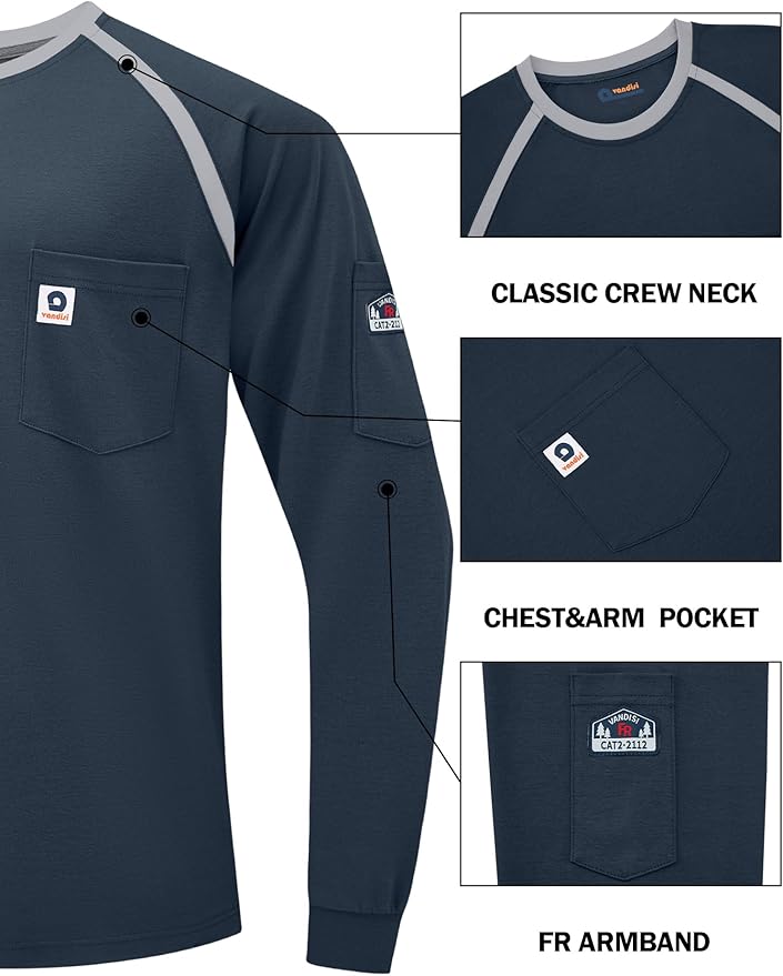 FR Shirts for Men 100% Cotton 5.5oz Lightweight NFPA2112/CAT2 Flame Resistant Shirts for Men Long Sleeve