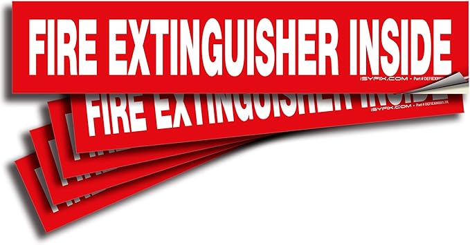 iSYFIX Fire Extinguisher Inside Sticker Sign – 5 Pack 9x1.7 Inch – Self-Adhesive Vinyl Decals, Laminated for UV, Weather, Scratch, Fade Resistance, for Cars, Trucks, Trailers, Rv's and Vehicles