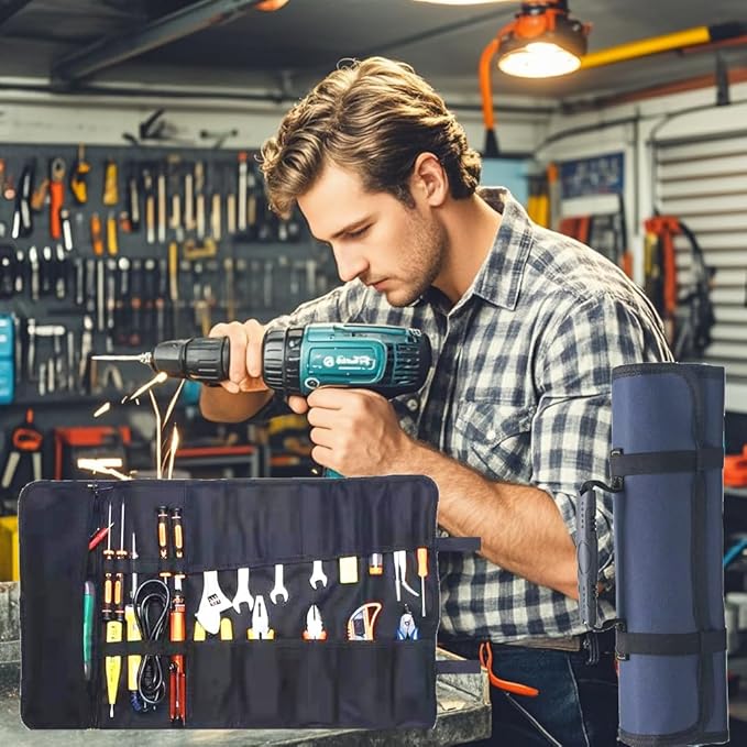 23 Pocket Tool Bag Roll Up, Tool Organizer for Men gift, Portable Tool Storage with Zipper Pouch, Compact Small Toolbag for Handyman RV Owners, Birthday Gifts