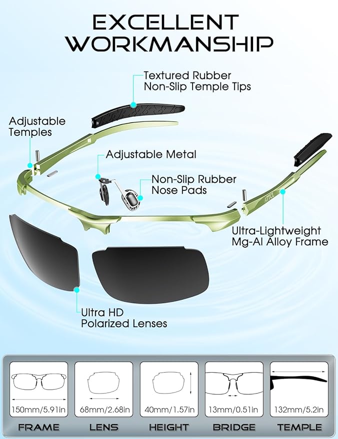 ATTCL Polarized Sunglasses Men Sports: UV Protection Anti Glare Wrap Around Lightweight Metal Driving Fishing Golf Running