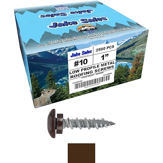 10 x 1 Brown - Low Profile Star Head Roofing Screws - HI-LO Thread - Metal to Wood - T25 Torx Drive Head - EPDM Washer. 10 X 250 Bags - 2,500 Screws