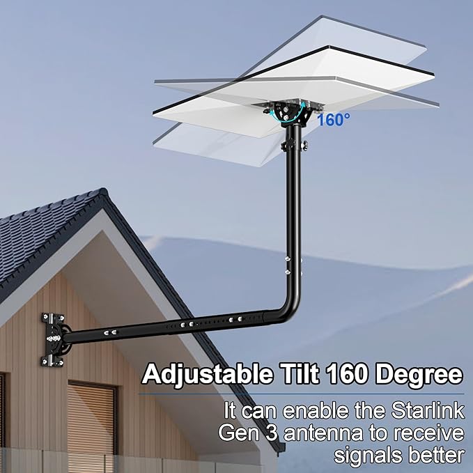 Starlink Gen 3 Long Wall Mount, Include Aluminum Alloy Gen 3 Pipe Adapter, Adjustable Tilt 160 Degree for Better Signal, Starlink Internet Kit Satellite Pole Mounting Kit