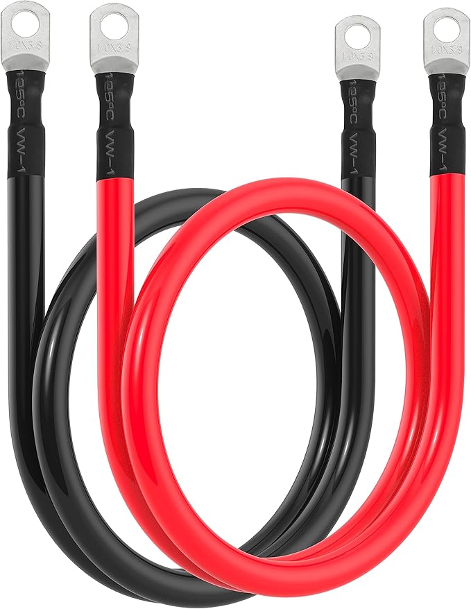 1/0 AWG Battery Cable 1/0AWG Gauge Battery Inverter Cables for Automotive Solar Marine Boat RV Car Motorcycle (1/0 AWG, 3FT, 3/8")