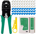 Professional RJ45 Crimp Tool Kit Complete Cat5 Cat5e Cat6 Ethernet Crimper Set with Cable Tester, 30 Connectors & Covers