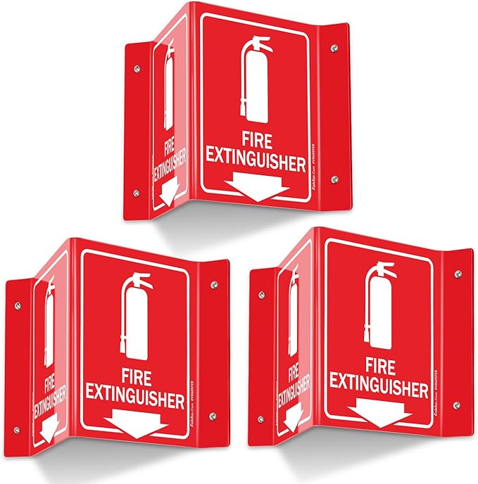 Faittoo Fire Extinguisher Sign, Fire Extinguisher with Down Arrow - 3 Pack 6 x 8 Inches V-Shaped Acrylic Plastic, 4 Pre-Drilled Holes, Includes Matching Screws, Use for Home Office/Business