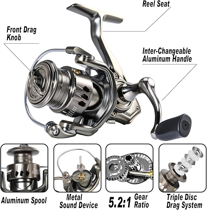 Sougayilang Fishing Rod and Reel Combo – 5.9FT Telescopic Carbon Fiber Fishing Pole with 12+1 BB Spinning Reel, Saltwater Freshwater Kit
