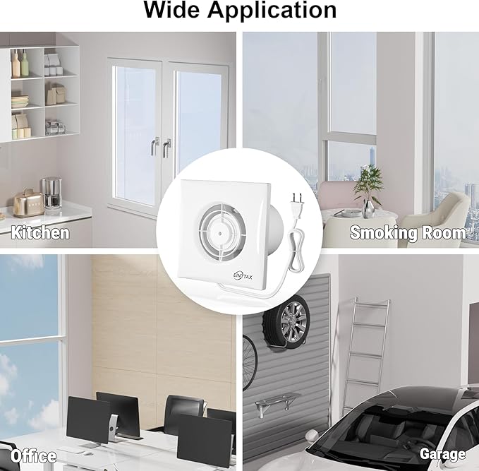 4 Inch Wall Mount Bathroom Exhaust Fan, Plug in Wall Exhaust Fan, 56 CFM Quiet Bathroom Window Fan with Backdraft Damper for Kitchen, Toilet, Workshop, 12W, 34 dB, White