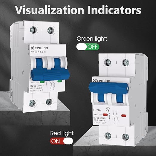 Miniature Circuit Breaker 1000V DC Circuit Breaker 2 Pole 50Amp Smart Circuit Breaker,DC Disconnect Switch DIN Rail Mount for Marine Power Systems, Solar photovoltaic Systems (C50A)