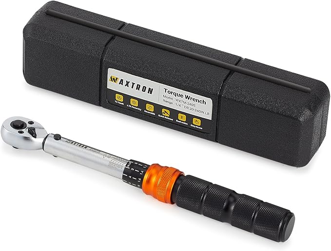 1/4" Inch Pound Torque Wrench, 20-240 In-Lb & 2.3-27 Nm Range, Dual-Direction 72-Tooth Click Wrench, Motorcycle Bike & Precision Maintenance, Heavy-Duty Storage Case Included
