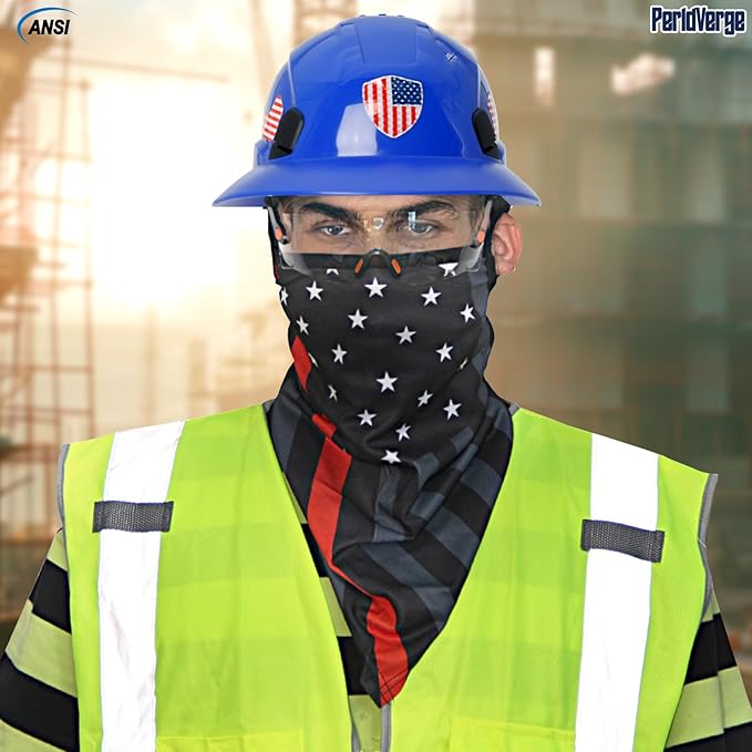 Full Brim Hard Hats Construction OSHA Approved with Visor-Vented Hard Hat with Neck Gaiter with Ear Loops,Safety Hard Hats for Men with Chin Strap ANSI Z89.1 Type 1 Class C,6-pt Suspension