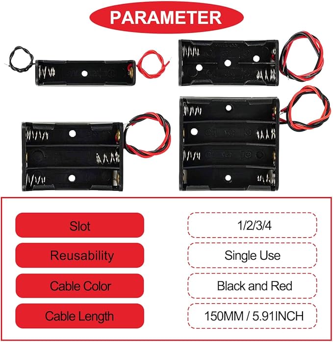 12Pack AAA Battery Holder Bundle with Leads 3 pcs 1 AAA Battery Holder 1.5V,3 pcs 2 AAA Battery Holder 2*1.5V,3 pcs 3 AAA Battery Holder 3*1.5V,3 x 4 AAA Battery Holder 4*1.5V,with Wires