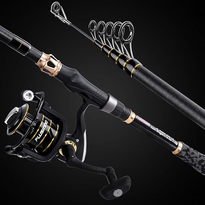PLUSINNO Fishing Rod and Reel Combo,Fishing Pole,Telescopic Fishing Rod Kit with Spinning Reel, Telescopic Fishing Pole with Carrier Bag for Freshwater Saltwater for Men Women