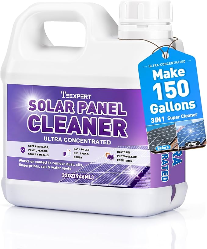 Teexpert Solar Panel Cleaner (32oz Makes 150 Gallons), Ultra Concentrated Glass & Solar Panel Cleaning, Pro Quick Dry Streak-Free Remove Dirt, Dust, Droppings, Fingerprints, Oils & Water Spots