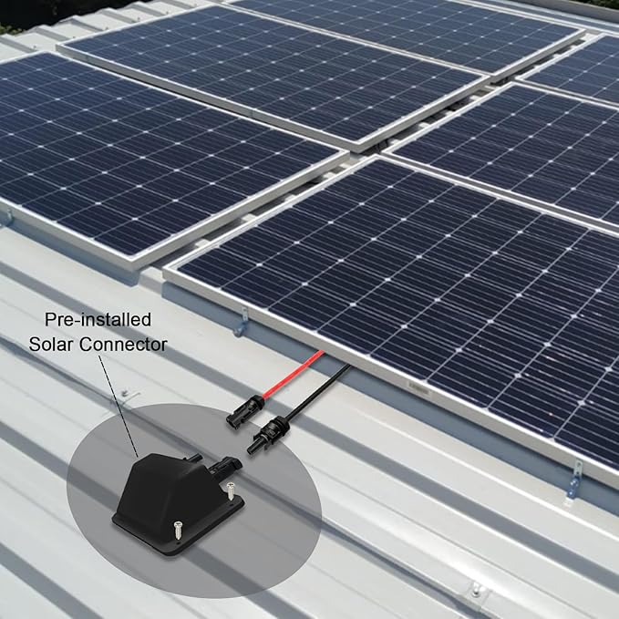 Solar Cable Entry Gland with 10AWG 3.28Ft Solar Extension Cable, UV Resistance, Waterproof Solar Junction Box for RV, Boat, Campe, Van(Black)