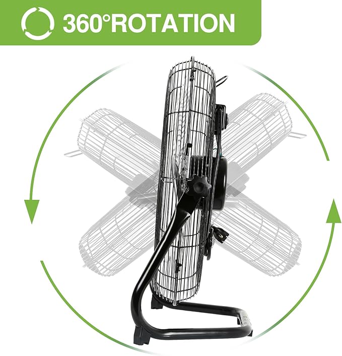 hykolity 20" High Velocity Floor Fan, 3-Speed 4650 CFM Heavy Duty Industrial Metal Shop Fan with Wall-Mounting System, Ideal for Commercial, Garage, Greenhouse and Gym
