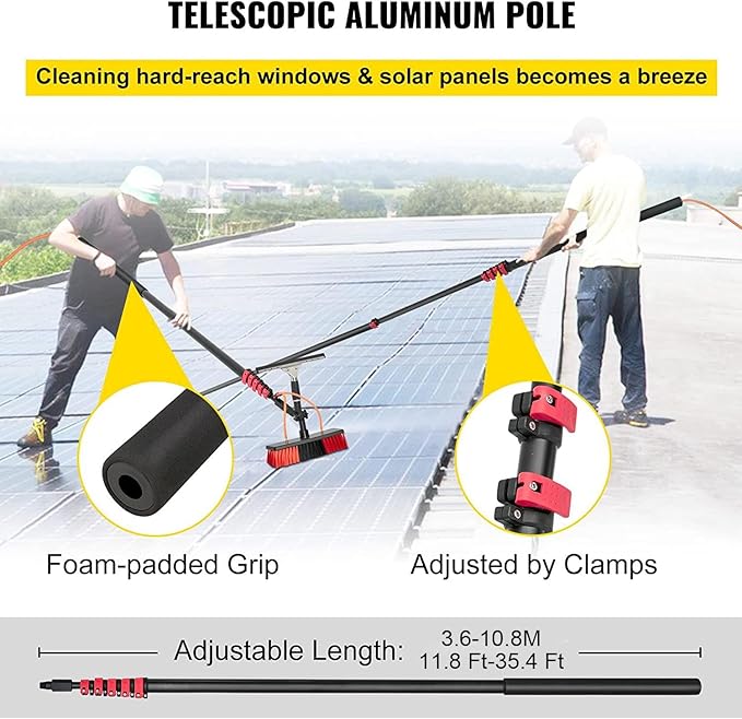 Solar Panel Cleaning Brush & Pole Kit with Water Fed Pole & Filter System - Extendable Water-fed Pole for Efficient Solar Panel and Window Cleaning