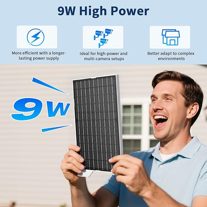2 Pack 9W Solar Panels- IP65 Waterproof, High Efficiency Charger with 10FT USB-C Cable and Micro USB Adapter, Works in -4°F~176°F, for Outdoor Cameras, Smartphones and All DC 5V Devices