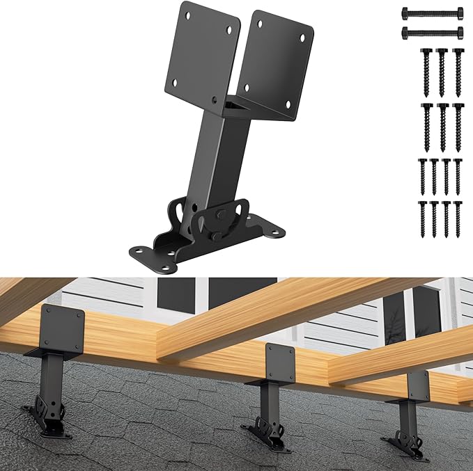 4x4 Heavy Duty Adjustable Angle Pergola Brackets Kit - Black Metal Roof Riser Beam Bracket (1 Pack)