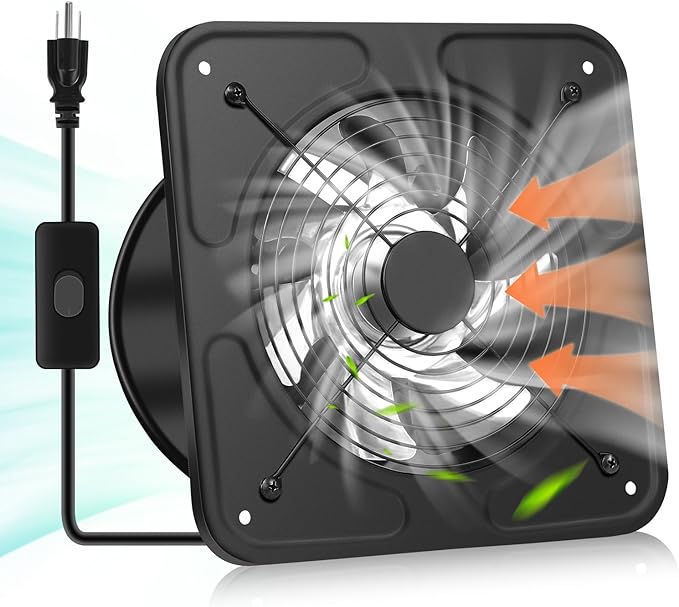 YOZON 8-Inch Kitchen Exhaust Fan with Switch, 700CFM Garage Exhaust Fan, Ventilation Fan with Backdraft Damper for Attic, Workshop, Window, Smoking Room