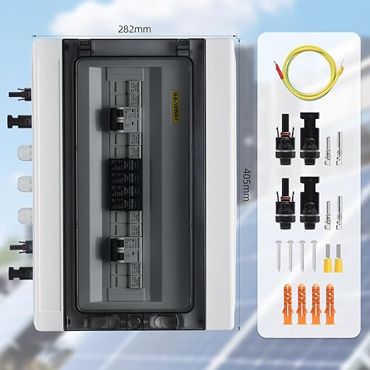 PV Solar Combiner Box,50A 500V Junction Box IP65 Waterproof 4 String 4 in 2 Out PV Combiner Box for Solar Panel