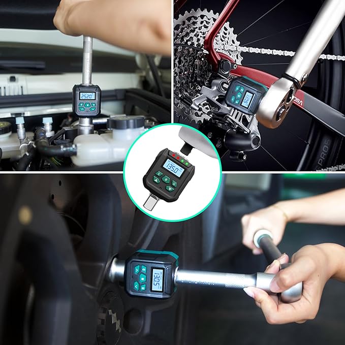 1/2" Digital Torque Adapter Set with Socket Adapters (1/4", 3/8") - 5-99 ft-lb, ±2% Accuracy, Buzzer & LED Alerts, Working with Ratchet Wrench, Breaker Bar - Automotive, Motorcycle & Car Repair