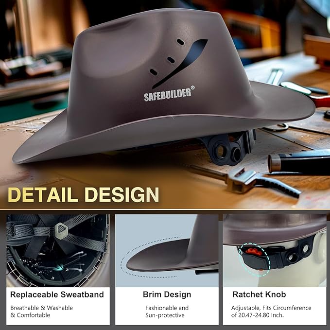 Cowboy Style Hard Hat Class C Safety Helmet Vented Full Brim Hard Hats Work Safety Helmet for Men and Women Outdoor,Industrial,Construction Head Protection- ANSI Approved