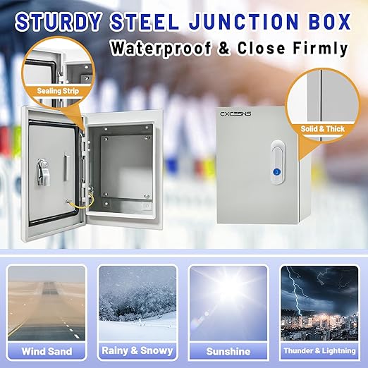 Outdoor Electrical Box 12 x 8 x 6''D NEMA 4X Enclosure Steel Box, Waterproof & Dustproof Outdoor/Indoor Lockable Electrical Junction Box, with Mounting Plate