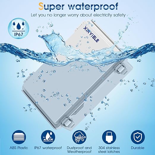 Waterproof Outdoor Project ABS Plastic Junction Box IP67 Weatherproof Dustproof Enclosure with Hinged Cover, Mounting Plate,Wall Brackets for Power Project (11"X7.5"X5.5")