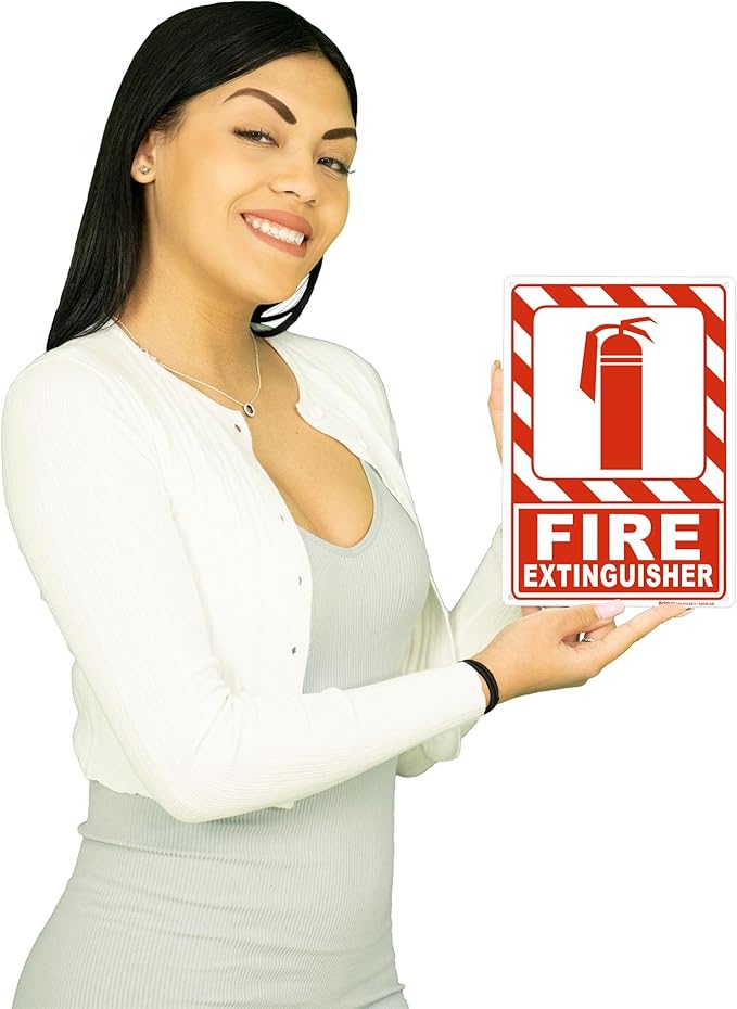 Brimar - 7 x 10" - Fire Extinguisher Sign - 3.5 Mil InfiniStick™ Vinyl Label - Easy Installation - High Visibility