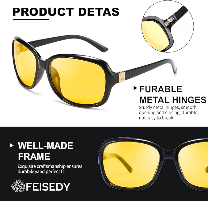 FEISEDY Classic Womens Night Glasses Driving Anti Glare Wrap Around Yellow Sunglasses B2548