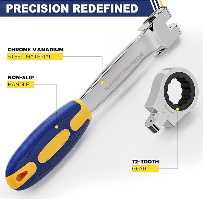 haisstronica 12 in 1 Interchangeable Heads Ratcheting Combination Wrench Set, 8-19mm Metric Flex Head Ratchet Wrench Tool for Auto, Tools for Men Gifts