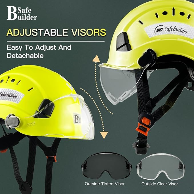 Construction Safety Helmet with Visor ABS Hard Hat Adjustable Ventilation Hardhats Industrial Work Head Protection for Men Certified ANSI/ISEA Z89.1