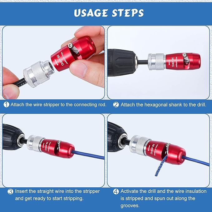 Wire Stripper for Drill, US Standard Electric Wire Stripper Tool for Drill, Wire Strippers for 6/8/10/12/14 AWG, Wire Stripping and Twisting Tool Set