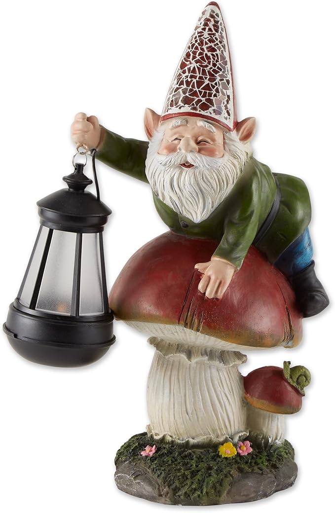 Zingz & Thingz Day & Night Garden Décor Solar Statue Figurine, 5.5x8.5x13, Gnome Mushroom