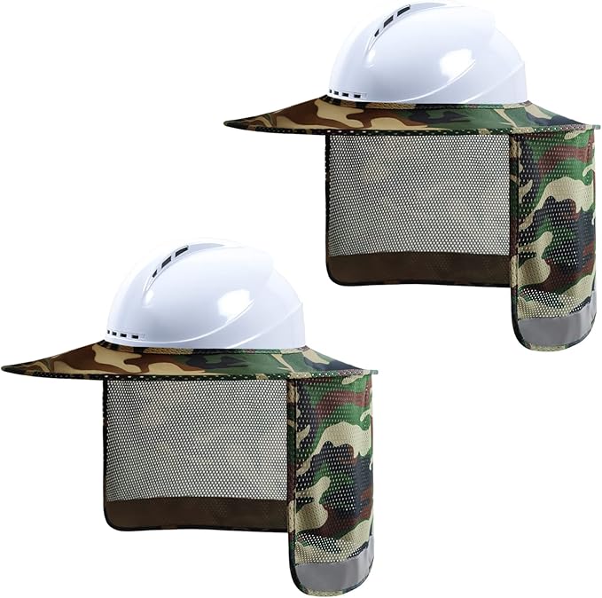 Hard Hat Sun Shade, High Visibility Sun Visor Neck Shade with Reflective Strip, Full Brim, Man & Woman, Camo, 2 Pack