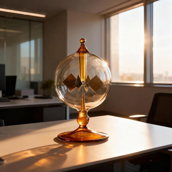 Orange Solar Power Crookes Radiometer Solar Energy Spinning Vanes Glass Windmill Gift Home Desk Decoration