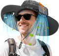 Berlune Men Sun Hat with 2 Solar Fans Wide Brim Outdoor Fishing Hat USB & Solar Powered for Sun Protection Camping Hiking