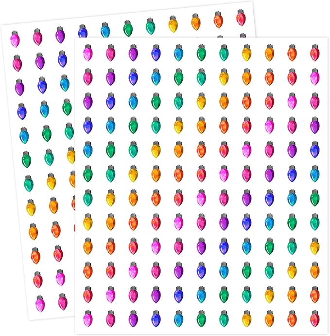 JarThenaAMCS 2400 Pcs Christmas Mini Sticker Paper Decal Colorful Xmas Light Self-Adhesive Sticker for Envelope Scrapbook Gift DIY Supplies, 0.5 in