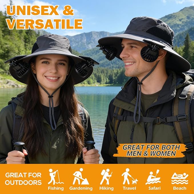 EINSKEY Solar Powered Fan Hat, UPF50+ Wide Brim Bucket Hat with Ultralight Clip-On Fans for Outdoor Hiking Fishing Gardening