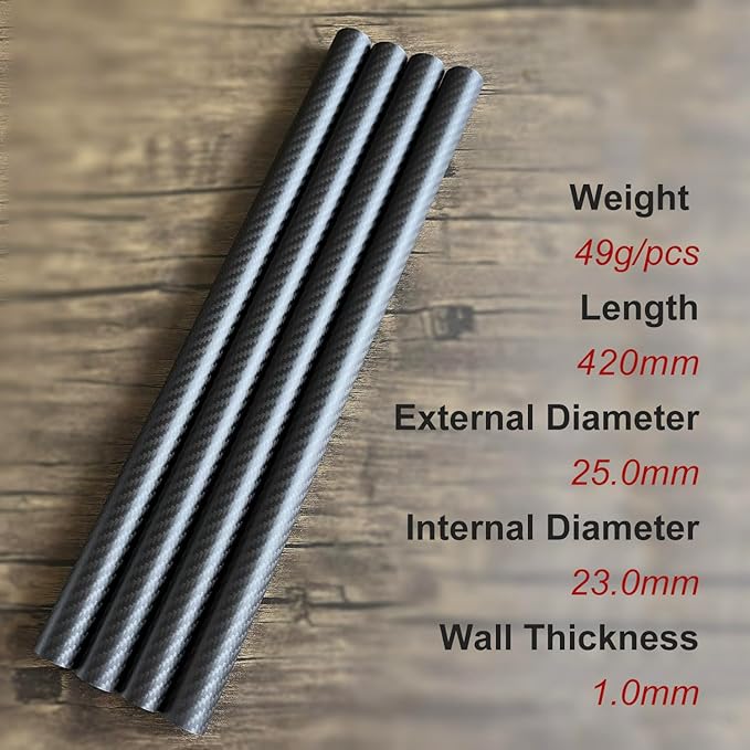 4pcs Carbon Fiber Tube 25x23x420mm,6~50mm Available, 3K roll Wrapped Twill Matte Finish.