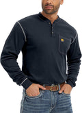 WORKWEYA FR Shirts for Men 6.5 oz Flame Resistant Long Sleeve Henley Shirt NFPA 2112/CAT2
